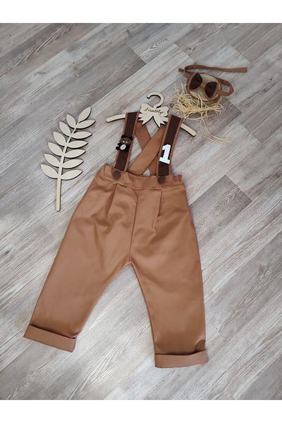 Feriatolye Teddy Bear Concept Boy's Tan Brown Striped Trousers Salopet