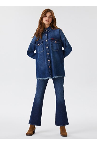 Lee Cooper Gömlek Yaka Düz Kadın Denim Gömlek 231 Lcf 141001 Alıce 1 Denım