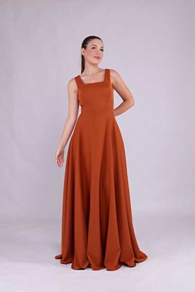 Bidoluelbise Kadın Kare Yaka Kolsuz Maxi Boy Abiye Elbise