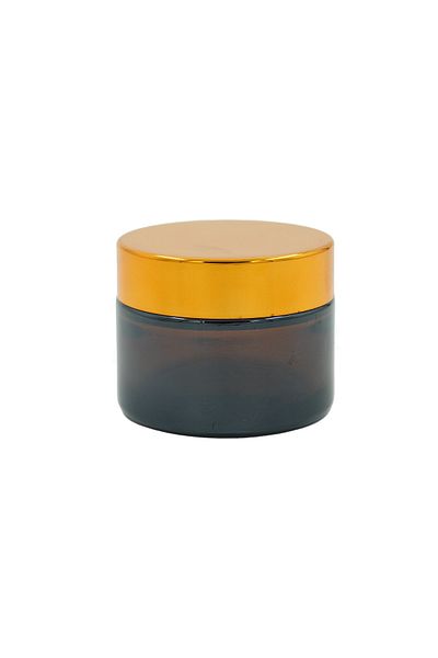 parlakcam 3 Pieces Amber Glass Cream Jar with Gold Lid - 50 Cc