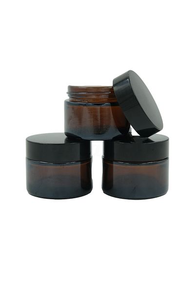 parlakcam 3 Pieces Amber Glass Cream Jar with Black Lids 50 Cc