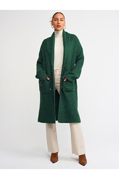 Dilvin 60162 سترة تريكو بياقة الرداء مع جيوب وزمرد