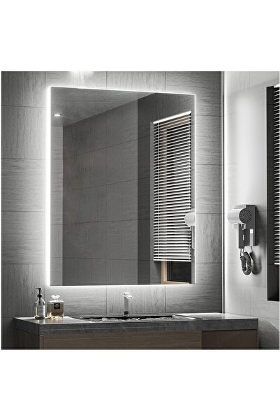 NUUN DEKOR 80x60cm Beyaz Ledli Banyo Lavabo Ofis Makyaj Kuaför Aynası - Trafolu