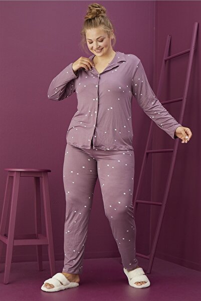 CALİA Жіночий піжамний комплект з бамбукового лікра з баталами та ґудзиками