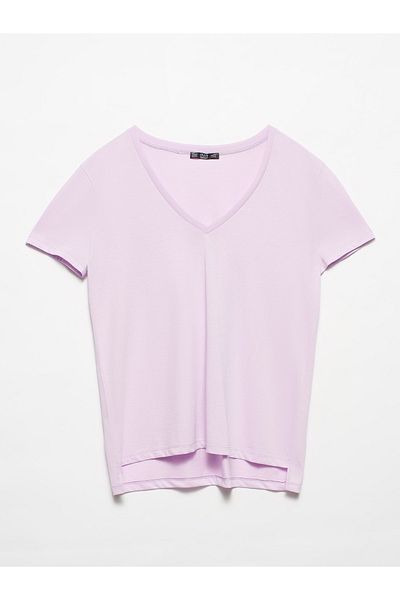Dilvin 3470 Tricou de bază cu decolteu în V-Liliac deschis