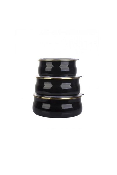 qussine Enameled 3-Piece Storage Container Set Black