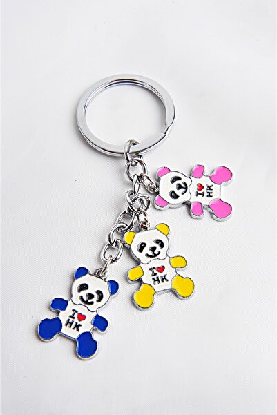 EUROMODA إكسسوار سلسلة مفاتيح بتصميم دب متعدد الألوان وحجر الزركون باللون الذهبي