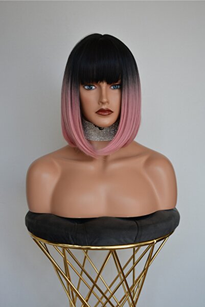 REMY HAİR باروكة صناعية قصيرة من الألياف باللون الأسود والوردي