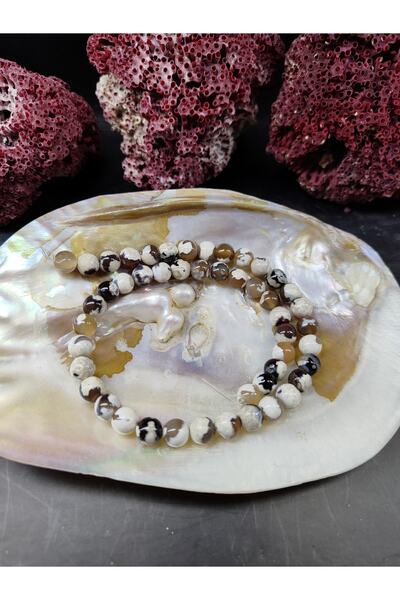 DOĞAL TAŞ DELİSİ Sequență de piatră naturală de agat cu granule negre (8 mm) ...