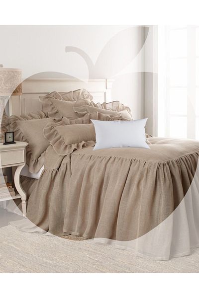 METİNEV Double Cotton Linen Bedspread Set Beige Color