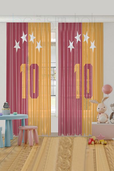 Bebişim Halı Yellow Red Children's Room Tulle Curtain