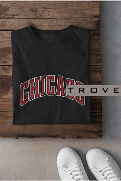 TROVE Μπλουζάκι Unisex Γυναικείο Ανδρικό Chicago με εμπριμέ μαύρο λευκό 100% ...