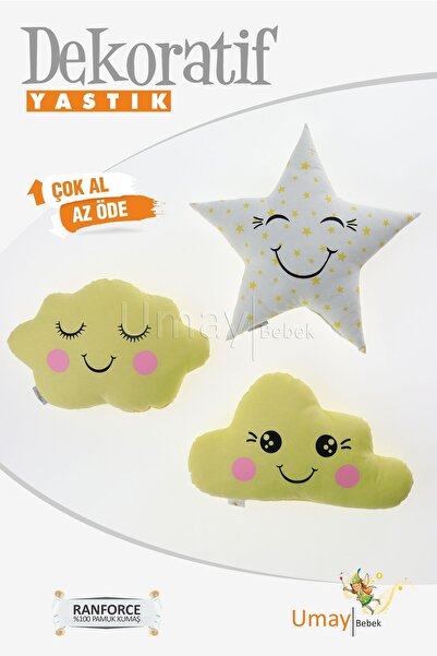 Umaybebek Bebek Çocuk Odası Dekoratif Yastık, Yıldız Yastık, Bulut Yastık, De...