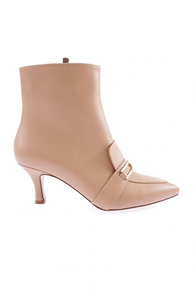 DGN Women's Iron Accessory Pointed Toe Thin Heeled Boots Nude 214362821