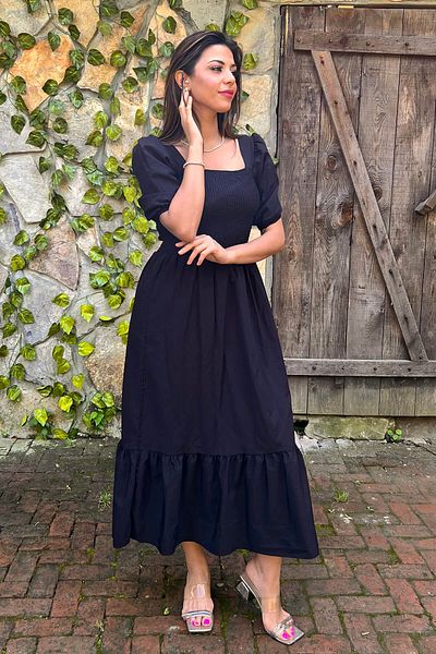Neşeli Butik Rochie lungă de vară cu guler Madonna neagră pentru femei Snp007