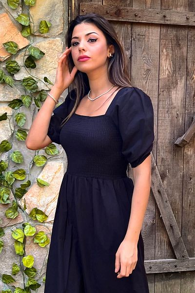 Neşeli Butik Rochie lungă de vară cu guler Madonna neagră pentru femei Snp007