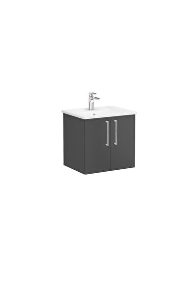 VitrA Root 68131 Lavabo Dolabı Kapaklı, 60 Cm, Mat Fırtına Gri, Köşeli Lavabolu