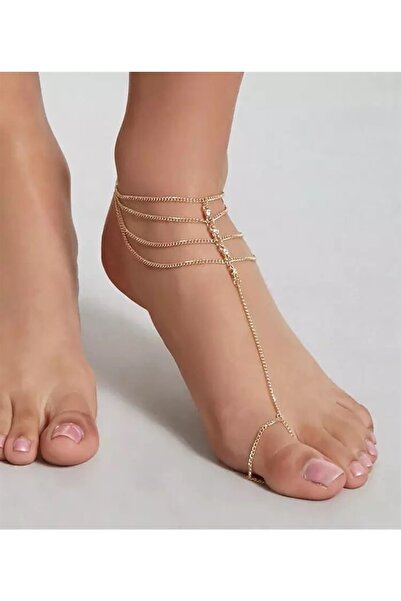 MisBoho Kararmaz Altın Renkli Kristal Taşlı Halhal