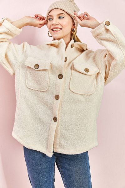 Bianco Lucci Women's Beaded Fabric Double Pocket Jacket 4636