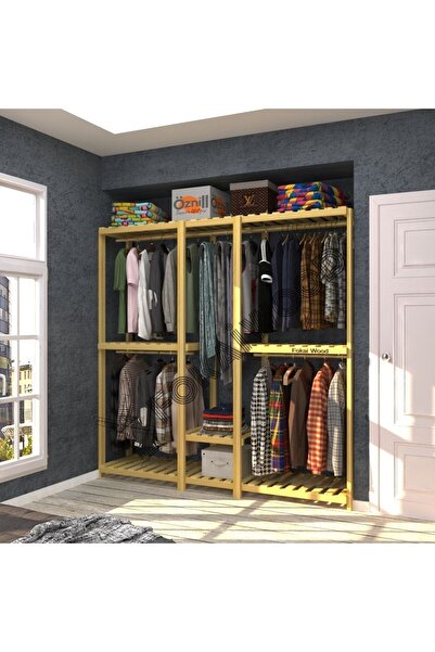 Fokai Wood Pente Largos - Açık Ahşap Elbise Askısı Raf Sistemi Gardırop