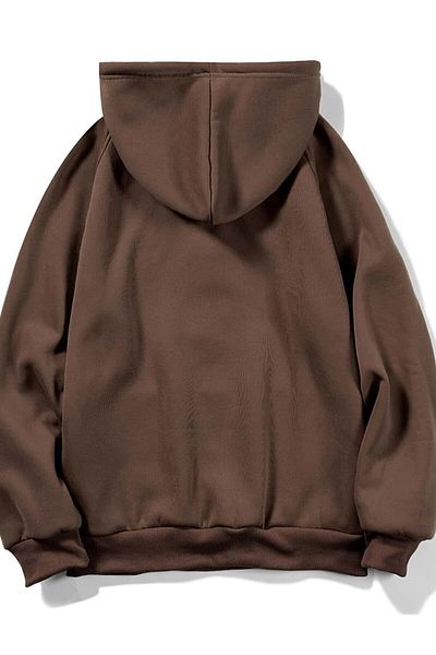 MODAGEN Unisex hnědá mikina s kapucí v růžové barvě na levé hrudi