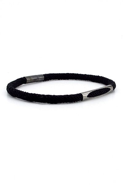 Solfera Black Knitted String Anthracite Metal Magnet Men's Bracelet M028a