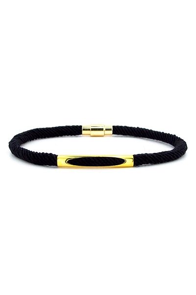 Solfera Black Knitted String Yellow Metal Magnet Men's Bracelet M026a