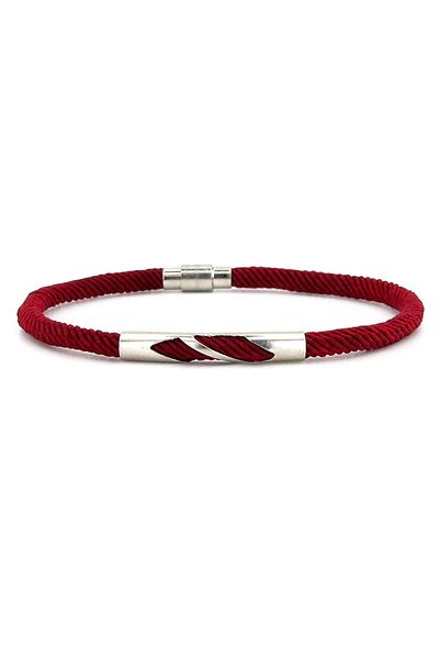 Solfera Claret Red Knitted String Metal Notch Magnet Men's Bracelet M027j