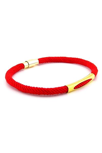 Solfera Red Knitted String Yellow Metal Magnet Men's Bracelet M026f