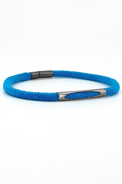 Solfera Blue Knitted String Anthracite Metal Magnet Men's Bracelet M028j