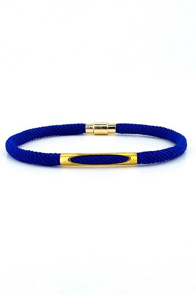 Solfera Saks Blue Mesh String Yellow Metal Magnet Men's Bracelet M026g
