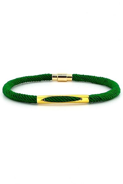 Solfera Green Knitted String Yellow Metal Magnet Men's Bracelet M026h