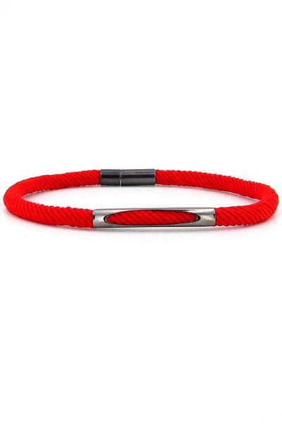 Solfera Red Knitted String Anthracite Metal Magnet Men's Bracelet M028d