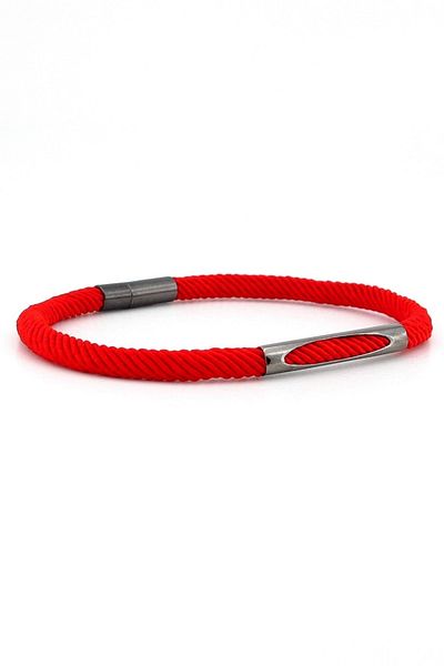 Solfera Red Knitted String Anthracite Metal Magnet Men's Bracelet M028d