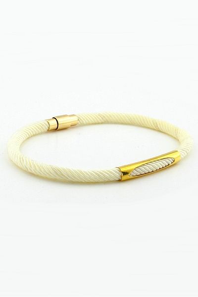 Solfera Cream Colored Knitted String Yellow Metal Magnet Men's Bracelet M026n