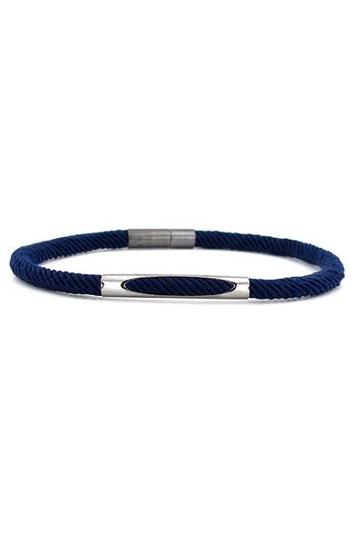 Solfera Navy Blue Knitted String Anthracite Metal Magnet Men's Bracelet M028c