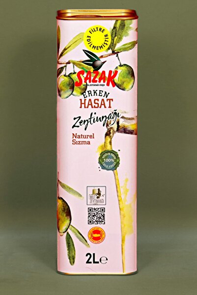 sazak zeytin zeytinyağı Filtresiz Erken Hasat Soğuk Sıkım Zeytinyağı 2 Lt