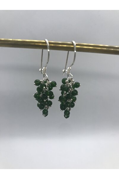 Bursa Kuyumcusu Yeşil Akik Taşlı Gümüş Üzüm Küpe