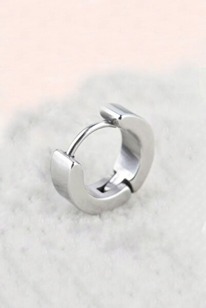 TREND COLLECTİON Men's Silver Hoop Steel Hole Earrings