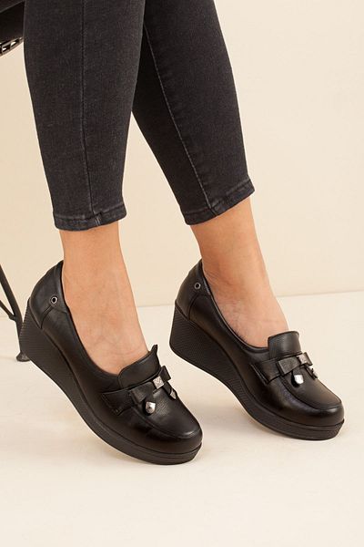 Adım Adım Women's Black Genuine Leather Orthopedic Shoes (Buy 1 Size Larger)