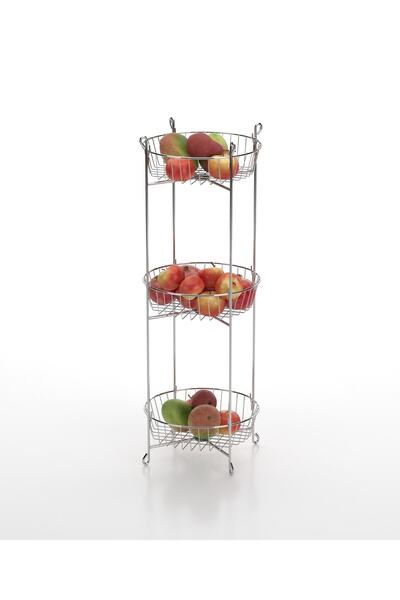 Tekno-tel Teknotel 3 Katlı Sebzelik Çok Amaçlı Metal Sepet Yuvarlak Krom Mg013