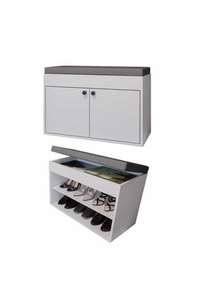 MERLİN MOBİLYA Side 2 Katlı Puf Oturaklı Ayakkabılık