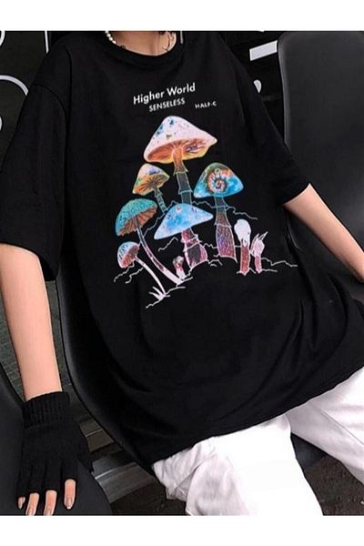 Planet Butik Mushroom Family Black Unisex T-shirt