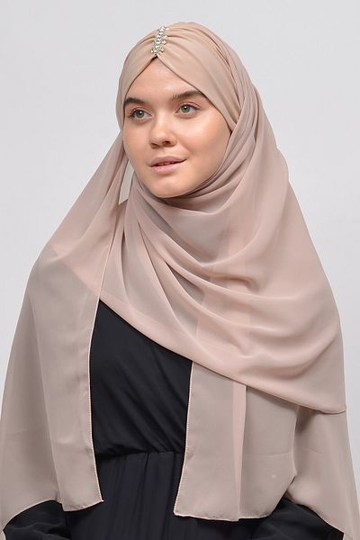 Altobeh Κομψό Stone Draped Ready Practical Chiffon Hijab Shawl-Light Latte