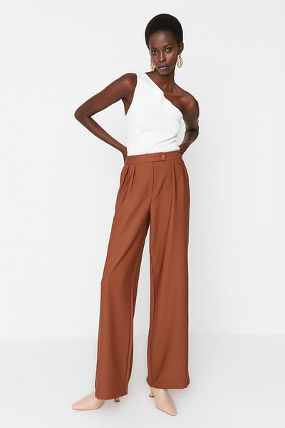 Trendyol Collection Braune Webhose mit weitem Bein und hoher Taille TWOAW22PL0066