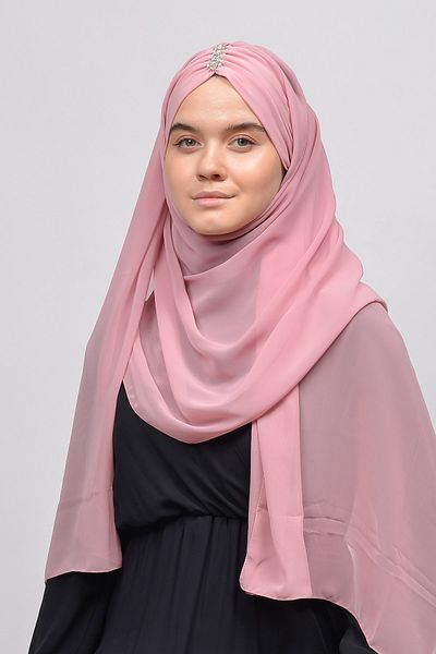Altobeh Κομψό Stone Draped Ready Practical Chiffon Hijab Shawl-ανοιχτό ροζ