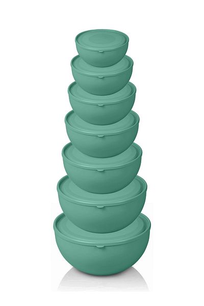 Melkan Home Round Bowl with Lid Set of 7 14 Pieces Pastel Green
