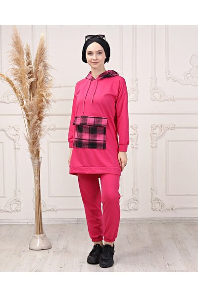 CNG MODA Women's Plaid Hooded Tracksuit Set