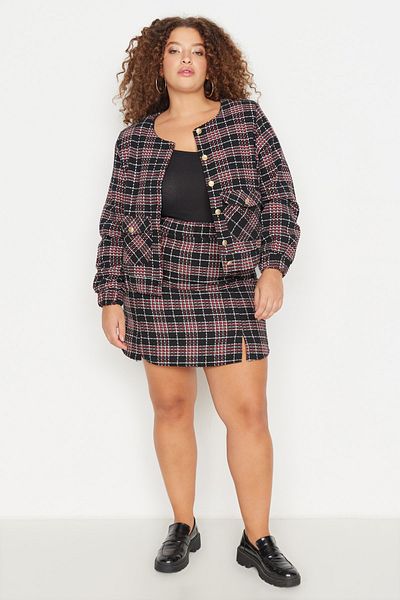 Trendyol Curve Kockás mintás Tweed szoknya