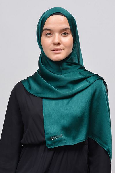 Altobeh Janjan Shiny Satin Textured Hijab βραδινό φόρεμα σιφόν σάλι-πράσινο